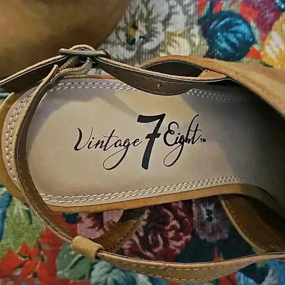Vintage 7 Eight Cozycore Peep Toe Platform Heels Sz 8 - Picture 2 of 6